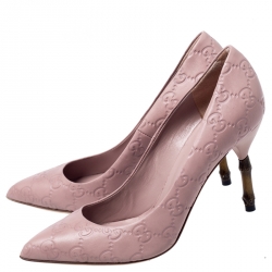 Pre Owned  Gucci Pale Pink Guccissima Leather Kristen Bamboo Heel Pointed Toe Pumps Size 36