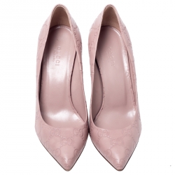Pre Owned  Gucci Pale Pink Guccissima Leather Kristen Bamboo Heel Pointed Toe Pumps Size 36