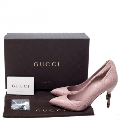 Pre Owned  Gucci Pale Pink Guccissima Leather Kristen Bamboo Heel Pointed Toe Pumps Size 36