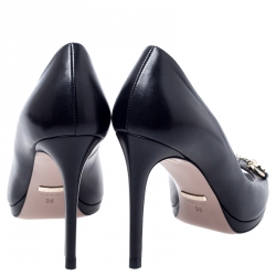 Pre Owned Gucci Black Patent Leather Jolene Horsebit Peep Toe Pumps Size 36