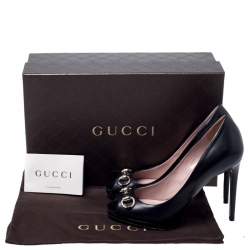 Pre Owned Gucci Black Patent Leather Jolene Horsebit Peep Toe Pumps Size 36