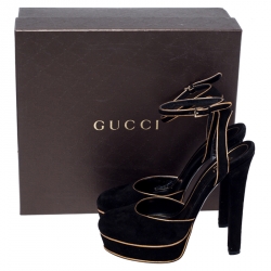 مملوكة مسبقًا صندل غوتشي نعل سميك سير كاحل هوستون سويدي ذهبي/ أسود مقاس 37