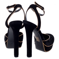 مملوكة مسبقًا صندل غوتشي نعل سميك سير كاحل هوستون سويدي ذهبي/ أسود مقاس 37