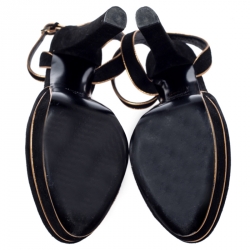 مملوكة مسبقًا صندل غوتشي نعل سميك سير كاحل هوستون سويدي ذهبي/ أسود مقاس 37