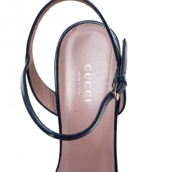 Pre Owned صندل غوتشي كلوديا هورسبيت جلد أزرق نعل سميك مقدمة مفتوحة مقاس 38