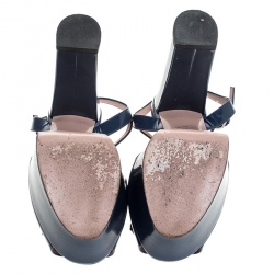 Pre Owned صندل غوتشي كلوديا هورسبيت جلد أزرق نعل سميك مقدمة مفتوحة مقاس 38