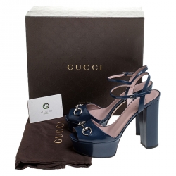 Pre Owned صندل غوتشي كلوديا هورسبيت جلد أزرق نعل سميك مقدمة مفتوحة مقاس 38