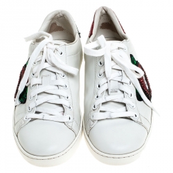 Pre Owned Gucci White Leather Sequins Lips Ace Low Top Sneakers Size 35