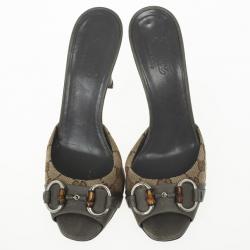 Pre Owned Gucci Grey Guccissima Kitty Bamboo Horsebit Slides Size 37.5