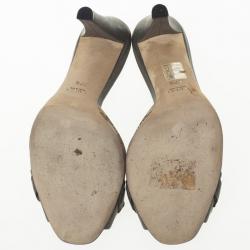 Pre Owned Gucci Grey Guccissima Kitty Bamboo Horsebit Slides Size 37.5