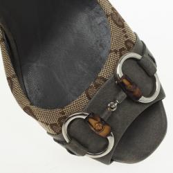 Pre Owned Gucci Grey Guccissima Kitty Bamboo Horsebit Slides Size 37.5