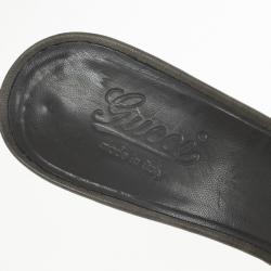 Pre Owned Gucci Grey Guccissima Kitty Bamboo Horsebit Slides Size 37.5