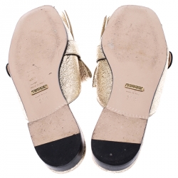 Pre Owned حذاء مولز غوتشي Kiltie مارمونت GG جلد فويل ذهبي ميتالك مقاس 35.5