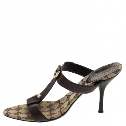 Pre Owned Gucci Brown Leather Open Toe Sandals Size 39