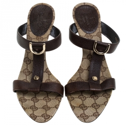 Pre Owned Gucci Brown Leather Open Toe Sandals Size 39