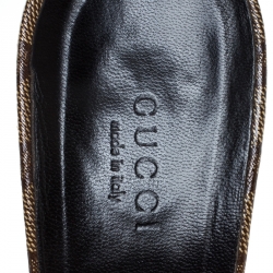 Pre Owned صندل غوتشي كانفاس وجلد بني/ بيج وحواف جلد مقدمة مفتوحة مقاس 38