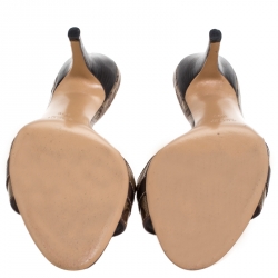 Pre Owned صندل غوتشي كانفاس وجلد بني/ بيج وحواف جلد مقدمة مفتوحة مقاس 38