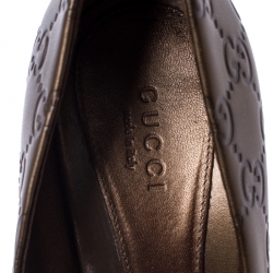 Pre Owned Gucci Bronze Guccissima Leather New Hollywood Horsebit Peep Toe Pumps Size 37