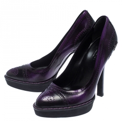 Gucci Purple/Black Leather Brogue Cap Toe Platform Pumps Size 36.5