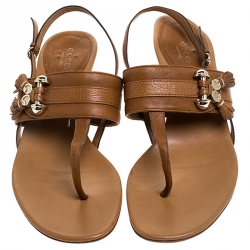 Pre Owned Gucci Brown Leather Marrakech Kitten Heel Ankle Strap Sandals Size 40