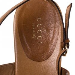 Pre Owned Gucci Brown Leather Marrakech Kitten Heel Ankle Strap Sandals Size 40