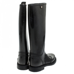 Pre Owned Gucci Black Rubber Aberdeen Brogue Detail Mid Calf Rain Boots Size 35