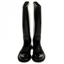 Pre Owned Gucci Black Rubber Aberdeen Brogue Detail Mid Calf Rain Boots Size 35