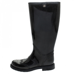 Pre Owned Gucci Black Rubber Aberdeen Brogue Detail Mid Calf Rain Boots Size 35