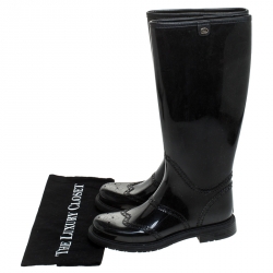 Pre Owned Gucci Black Rubber Aberdeen Brogue Detail Mid Calf Rain Boots Size 35