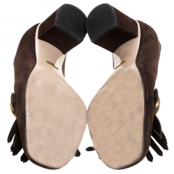 مملوكة مسبقًا Gucci Brown Suede Leather GG Marmont Block Heel Pumps Size 42