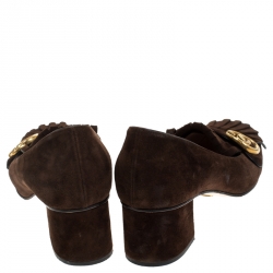 مملوكة مسبقًا Gucci Brown Suede Leather GG Marmont Block Heel Pumps Size 42