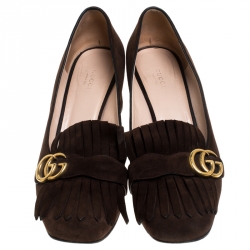 مملوكة مسبقًا Gucci Brown Suede Leather GG Marmont Block Heel Pumps Size 42