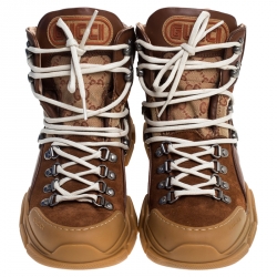 Pre Owned Gucci Brown GG Supreme Canvas, Leather and Suede Journey Hiker Boots Size 39