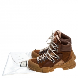 Pre Owned Gucci Brown GG Supreme Canvas, Leather and Suede Journey Hiker Boots Size 39