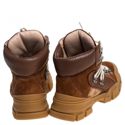 Pre Owned Gucci Brown GG Supreme Canvas, Leather and Suede Journey Hiker Boots Size 39