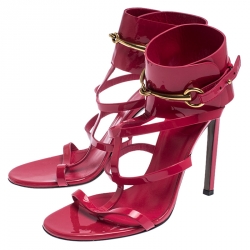 Pre Owned صندل غوتشي أورسولا هورسبيت غلادياتور جلد لامع أحمر مقاس 39