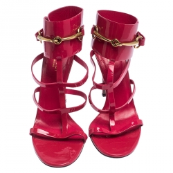Pre Owned صندل غوتشي أورسولا هورسبيت غلادياتور جلد لامع أحمر مقاس 39