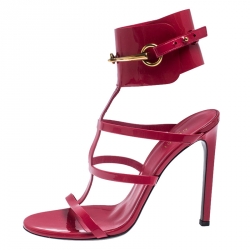 Pre Owned صندل غوت شي أورسولا هورسبيت غلادياتور جلد لامع أحمر مقاس 39