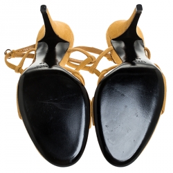 مملوكة مسبقًا Gucci Mustard Yellow Suede Bamboo Detail Milady Sandals Size 39