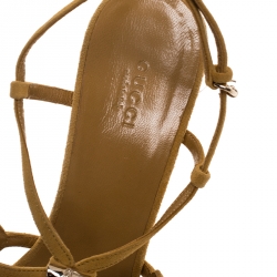 مملوكة مسبقًا Gucci Mustard Yellow Suede Bamboo Detail Milady Sandals Size 39