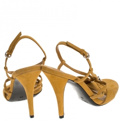 مملوكة مسبقًا Gucci Mustard Yellow Suede Bamboo Detail Milady Sandals Size 39