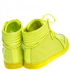 Gucci Neon Green Perforated Leather Coda High Top Sneakers Size 38