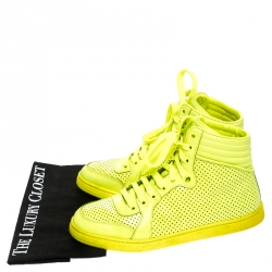 Gucci Neon Green Perforated Leather Coda High Top Sneakers Size 38