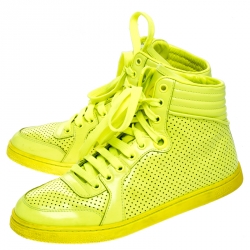 Gucci Neon Green Perforated Leather Coda High Top Sneakers Size 38