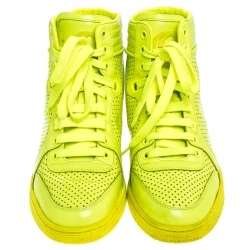 Gucci Neon Green Perforated Leather Coda High Top Sneakers Size 38