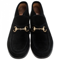 Pre Owned Gucci Black Suede Leather Horsebit Loafers Ankle Boots Size 39.5