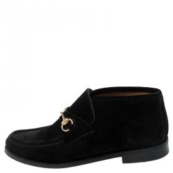 Pre Owned Gucci Black Suede Leather Horsebit Loafers Ankle Boots Size 39.5