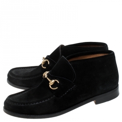 Pre Owned Gucci Black Suede Leather Horsebit Loafers Ankle Boots Size 39.5