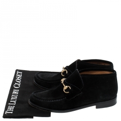Pre Owned Gucci Black Suede Leather Horsebit Loafers Ankle Boots Size 39.5
