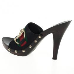 Pre Owned Gucci Black Guccissima ‘Icon Bit’ Web Detail High Heel Clogs Size 39.5